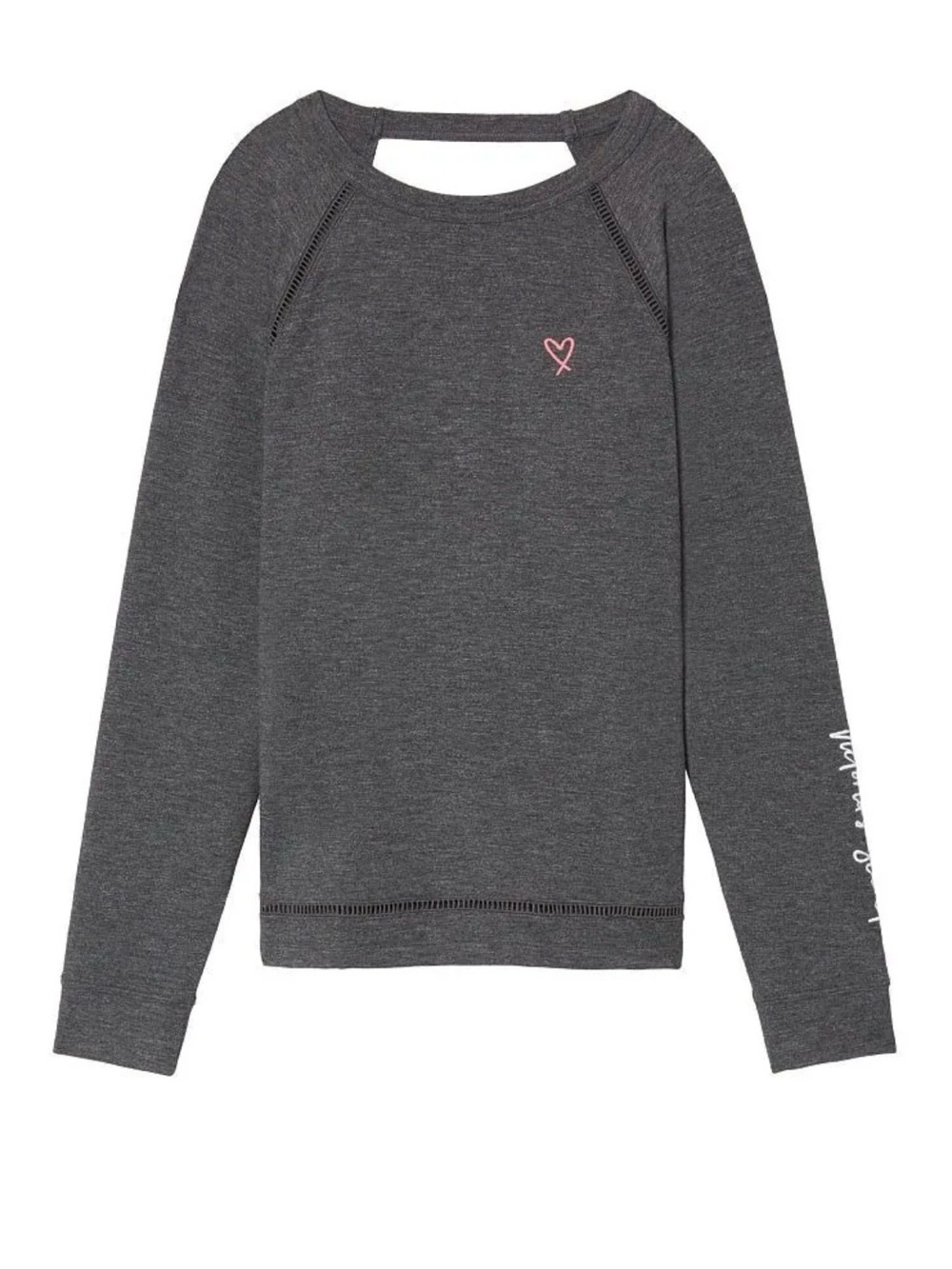 Victoria's Secret Dark Gray Open Back Long Sleeve Top with Pink Heart Accent